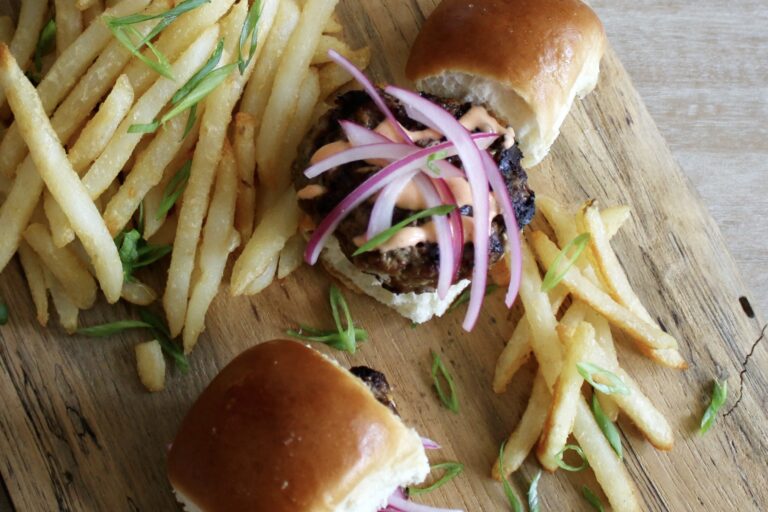 Asian Sliders with Pickled Onions and Sriracha Mayonnaise