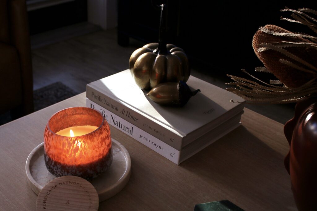 fall candle on coffee table