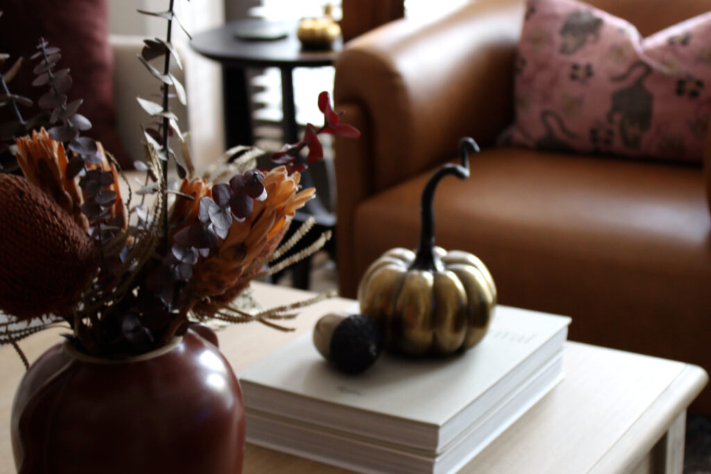 fall decor on coffee table